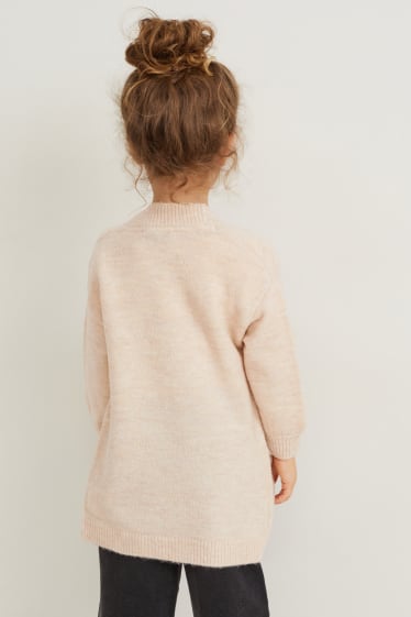 Kinderen: meisjes - Set - gebreid vest en longsleeve - 2-delig - licht beige