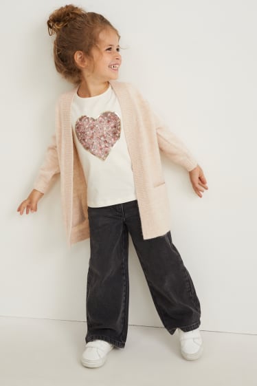 Kinderen: meisjes - Set - gebreid vest en longsleeve - 2-delig - licht beige
