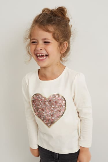 Kinderen: meisjes - Set - gebreid vest en longsleeve - 2-delig - licht beige