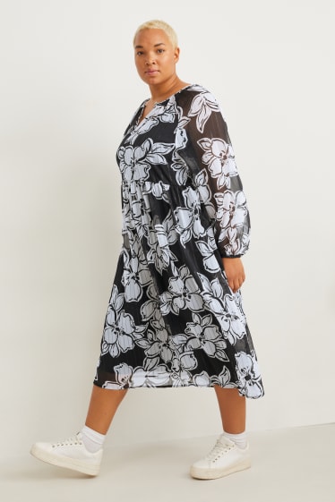 Dámské - Šifonové šaty - s květinovým vzorem - černá