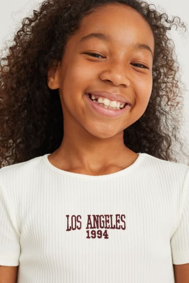 Enfants - Ensemble - jupe et T-shirt - 2 pièces - à fleurs - rouge foncé