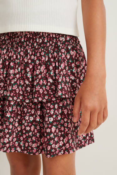 Kinderen: meisjes - Set - rok en T-shirt - 2-delig - gebloemd - donkerrood