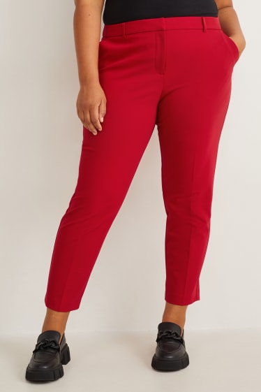 Femmes - Pantalon de toile - mid waist - slim fit - rouge foncé