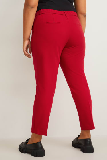 Femmes - Pantalon de toile - mid waist - slim fit - rouge foncé