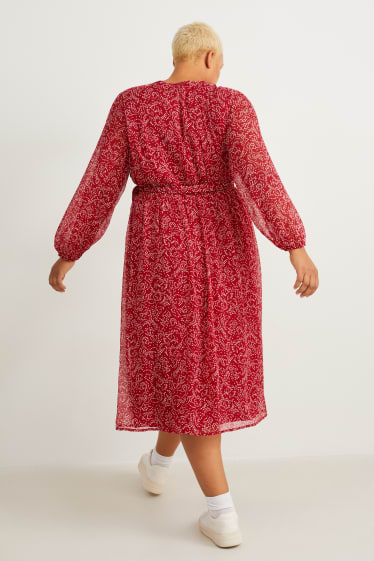 Dámské - Zavinovací šaty - se vzorem - červená / krémově bílá
