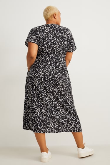 Damen - Kleid mit V-Ausschnitt - geblümt - schwarz