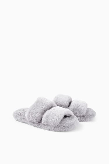 Children - Faux fur slippers - light gray