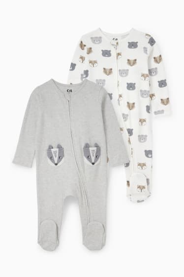Baby: jongens - Set van 2 - babypyjama - licht grijs-mix