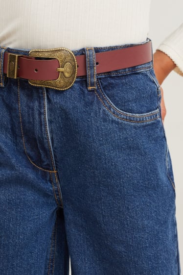 Children - Wide leg jeans with belt - blue denim