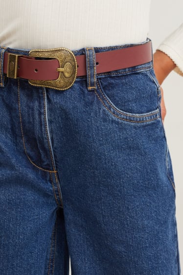 Kinderen: meisjes - Wide leg jeans met riem - jeansblauw
