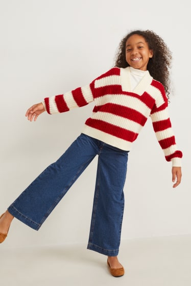 Children - Wide leg jeans with belt - blue denim