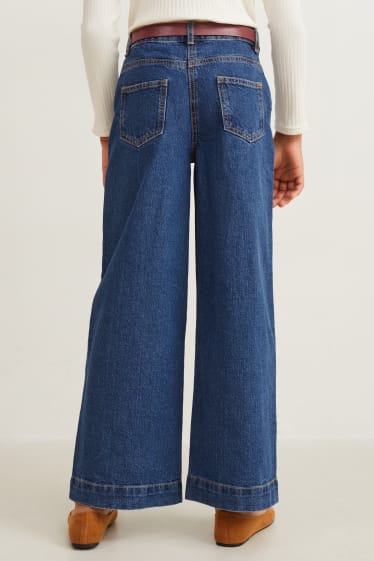 Children - Wide leg jeans with belt - blue denim