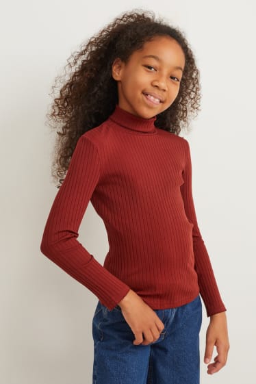 Enfants filles - Lot de 3 - hauts à col roulé - rouge foncé