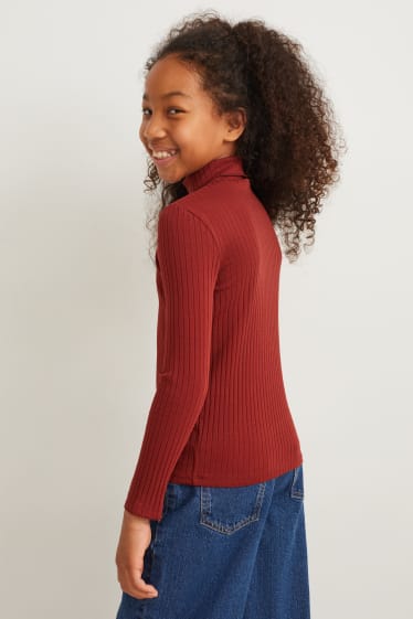 Enfants filles - Lot de 3 - hauts à col roulé - rouge foncé