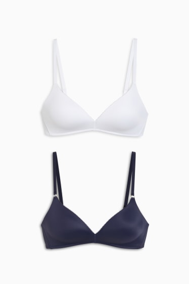 Donna - Confezione da 2 - reggiseno senza ferretti - imbottito - blu scuro / bianco