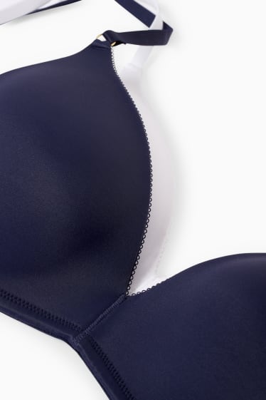 Donna - Confezione da 2 - reggiseno senza ferretti - imbottito - blu scuro / bianco