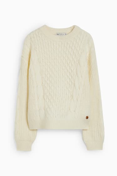 Enfants - Pullover - motif tressé - blanc crème