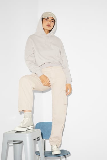 Dames - Cargobroek - mid waist - relaxed fit - licht beige
