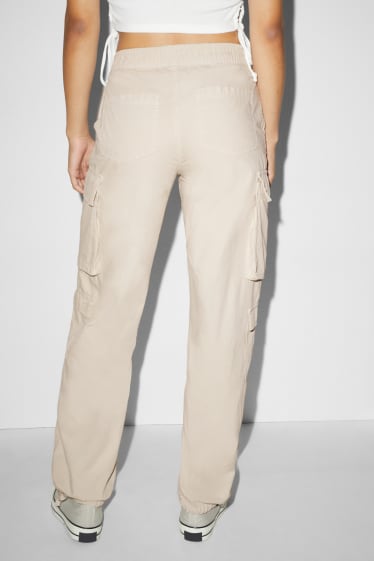 Dames - Cargobroek - mid waist - relaxed fit - licht beige