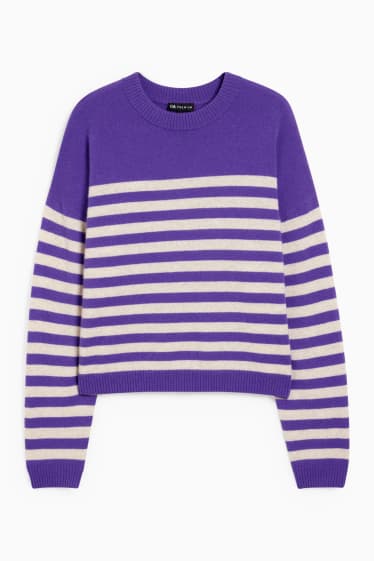 Damen - Kaschmir-Pullover - gestreift - violett