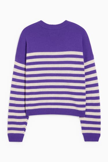 Damen - Kaschmir-Pullover - gestreift - violett