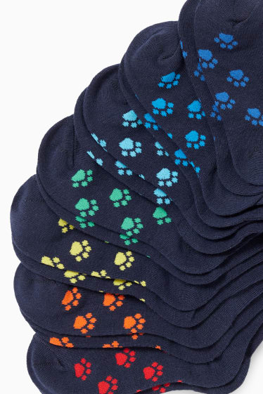Kinderen - Set van 7 paar - pootafdruk - sokken met motief - donkerblauw