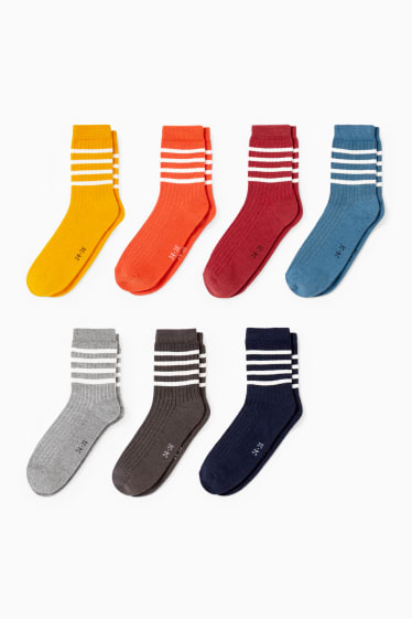 Enfants garçons - Lot de 7 paires - chaussettes - à rayures - bleu foncé