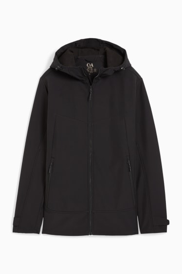 Uomo - Giacca softshell con cappuccio - idrorepellente - 4 Way Stretch - nero