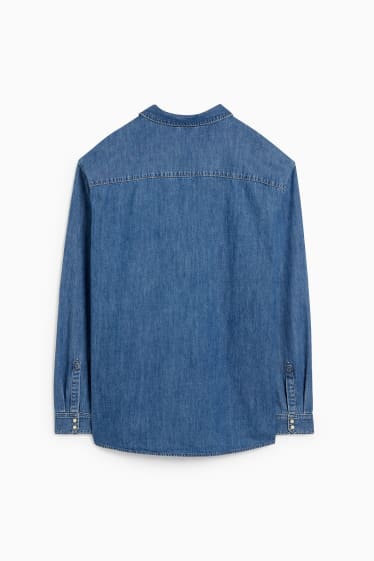 Uomo - Camicia di jeans - regular fit - collo all'italiana - jeans blu scuro