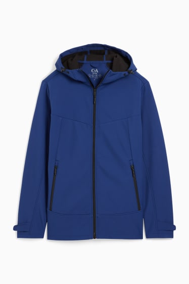 Men - Softshell jacket with hood - water-repellent - 4-way stretch - dark blue