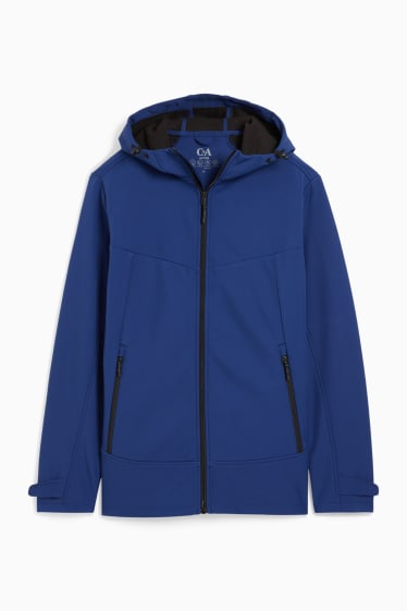 Hommes - Veste softshell à capuche - déperlante - 4 Way Stretch - bleu foncé