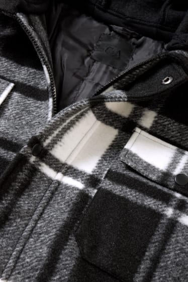 Hommes - Veste-chemise à capuche - à carreaux - noir / blanc