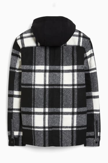 Hommes - Veste-chemise à capuche - à carreaux - noir / blanc