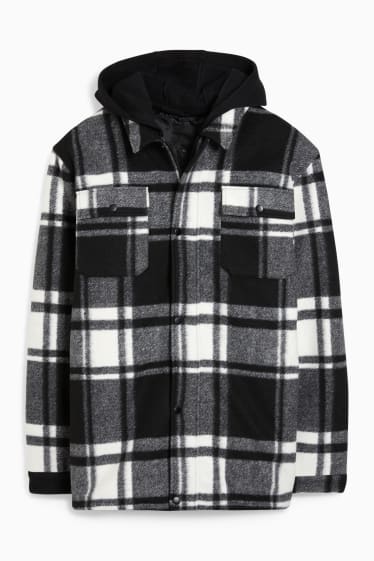 Hommes - Veste-chemise à capuche - à carreaux - noir / blanc