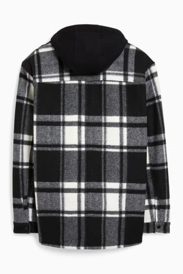 Hommes - Veste-chemise à capuche - à carreaux - noir / blanc