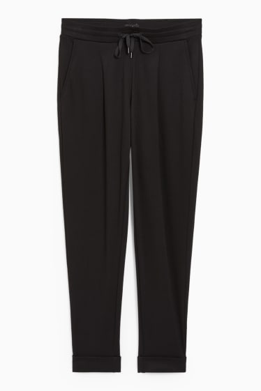 Women - Cloth trousers - mid-rise waist - tapered fit - black