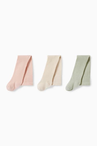 Bébés - Lot de 3 paires - collants pour bébé - beige clair