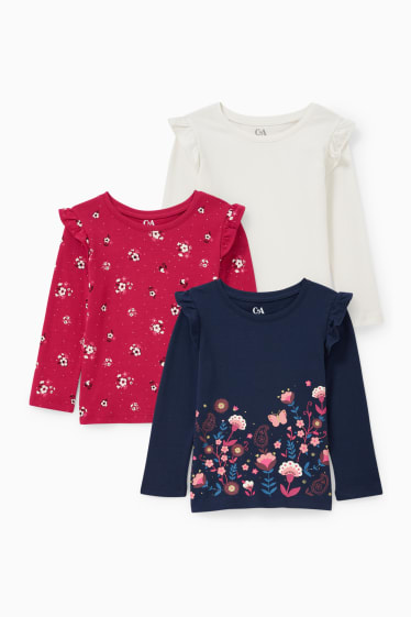 Kinderen: meisjes - Set van 3 - longsleeve - fuchsiarood
