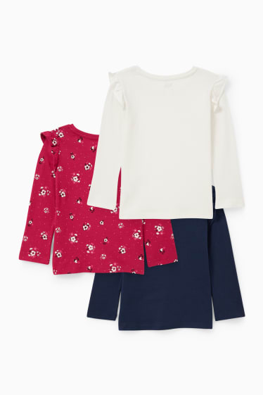 Kinderen: meisjes - Set van 3 - longsleeve - fuchsiarood