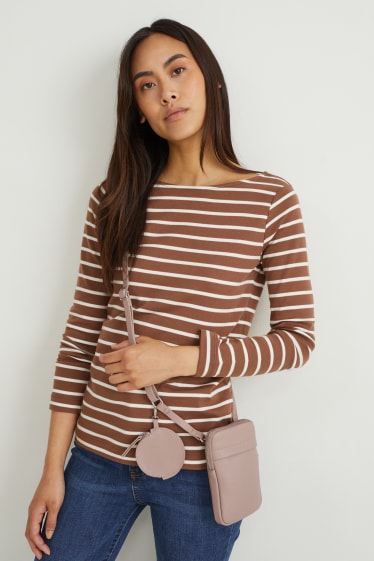 Dames - Set - smartphonetasje en portemonnee - imitatieleer - 2-delig - licht beige