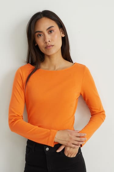 Femmes - Haut basique à manches longues - orange
