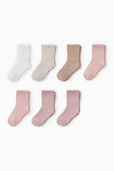 Bébés - Lot de 7 paires - chaussettes pour bébé - rose foncé