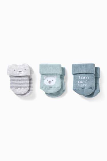 Babys - Set van 3 paar - beer – newbornsokken met motief - lichtblauw