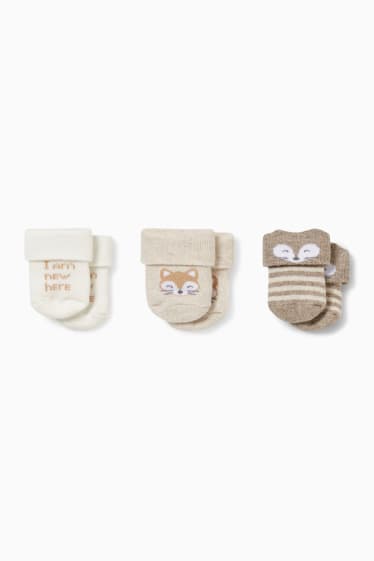 Bébés - Lot de 3 - animaux - chaussettes pour nouveau-né à motif - beige chiné