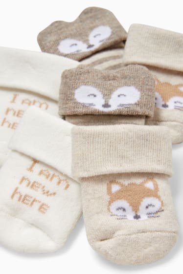 Bébés - Lot de 3 - animaux - chaussettes pour nouveau-né à motif - beige chiné