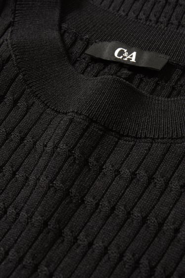 Damen - Strickpullover - kurzarm - Zopfmuster - schwarz