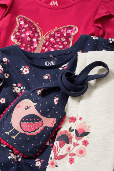 Kinderen: meisjes - Set - 2 jurken, legging en tasje - 4-delig - donkerblauw