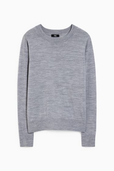Damen - Basic-Merino-Pullover - grau