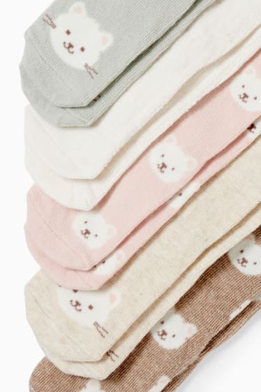 Neonate - Confezione da 5 - gattino - calze con motivo per neonati - beige
