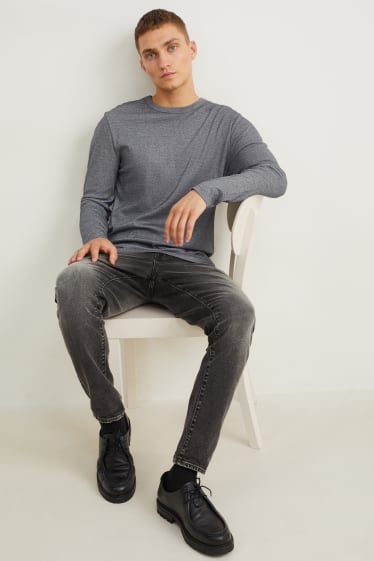 Hombre - Camiseta de manga larga - canalé fino - gris jaspeado